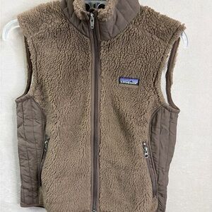 Patagonia Womens Small Sherpa Fleece Vest Brown Full Zip Outdoor Cozy